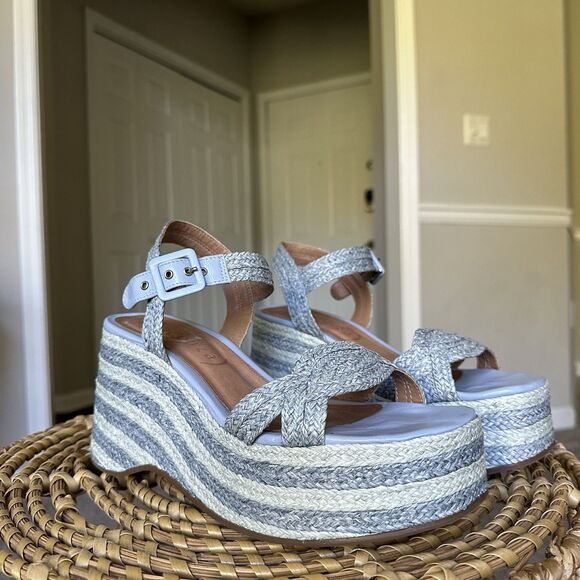 Anthropologie Vicenza Crochet Platform Heels Blue Chunky Platform US 10 EU 41 - Picture 5 of 12